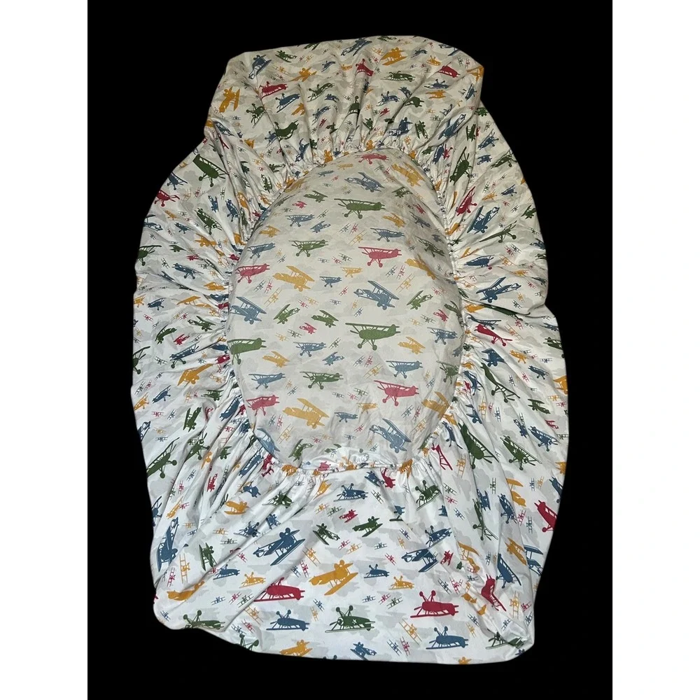 Vintage Airplane Biplane Camo Fitted Sheet Twin Blue Red Green